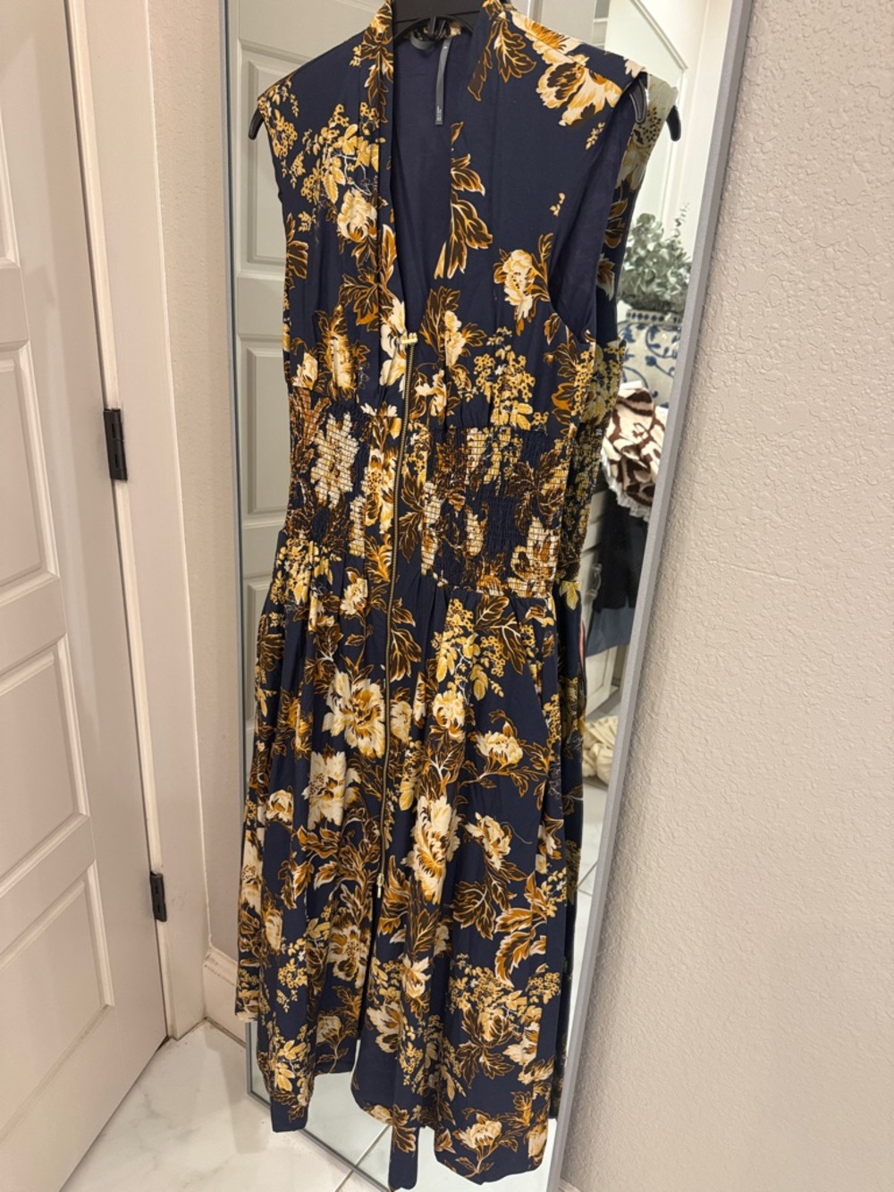 Anthropologie Navy Dress with Mustard Floral Print NWT